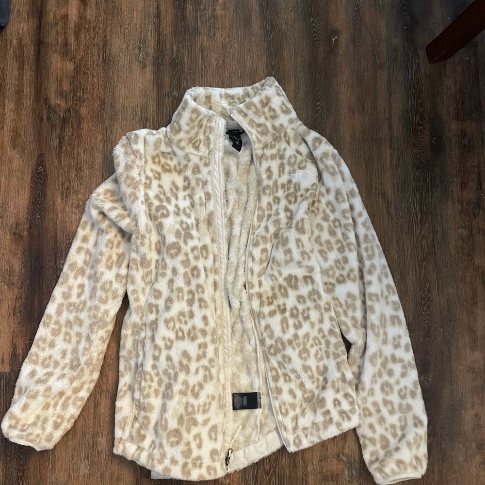 The North Face Cream Leopard Print Teddy Jacket